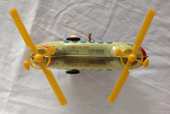 vintage 1980's Chinese tinplate clock work wind up helicopter toy